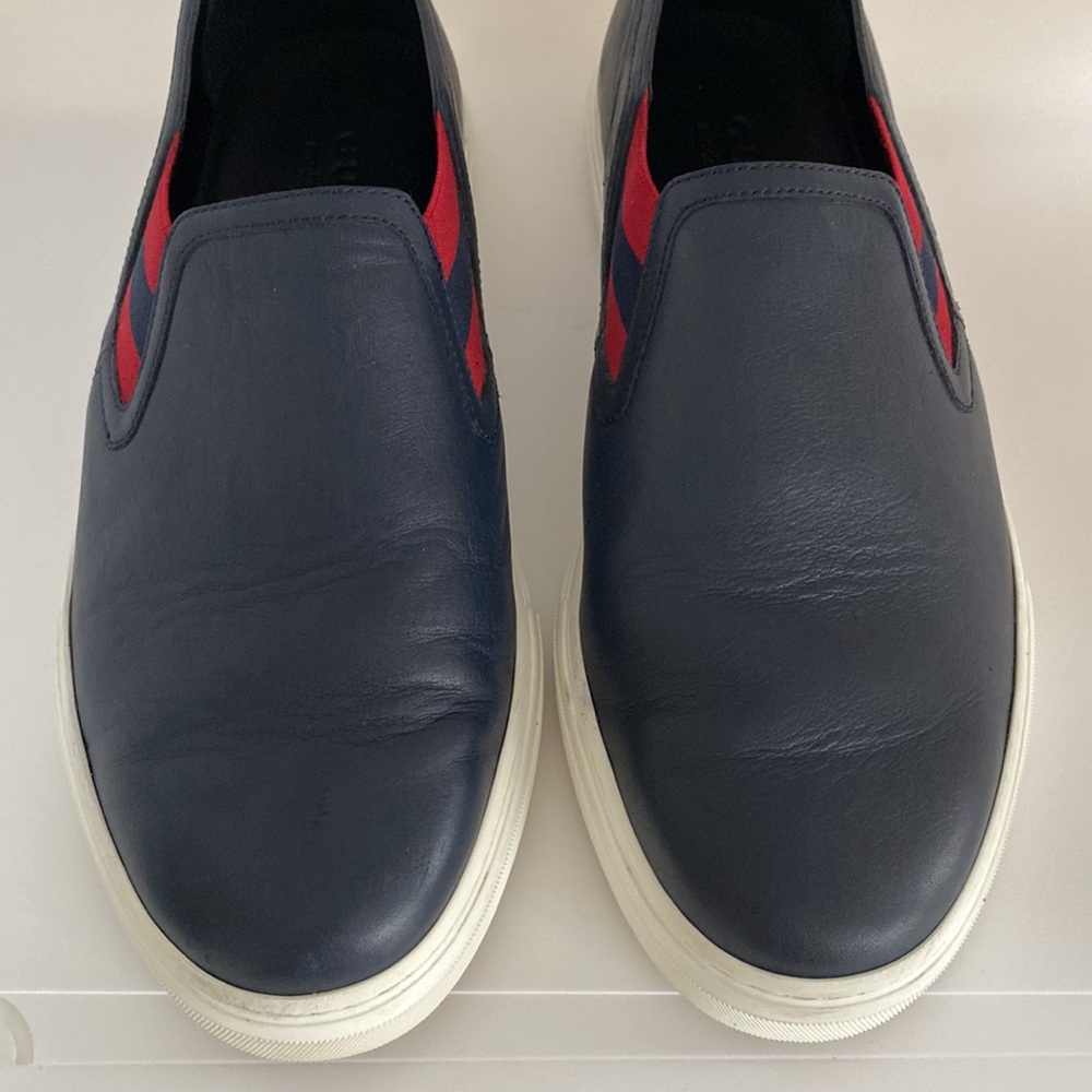 Gucci Slip On Leather Tennis Sneakers Blue - Picture 5 of 10
